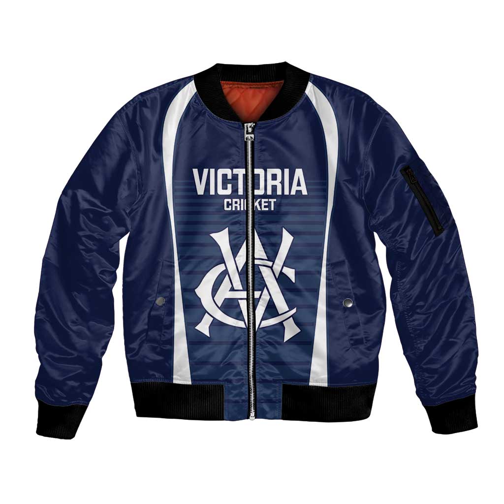Custom Victoria Cricket Sleeve Zip Bomber Jacket Go Champions - Sporty Style
