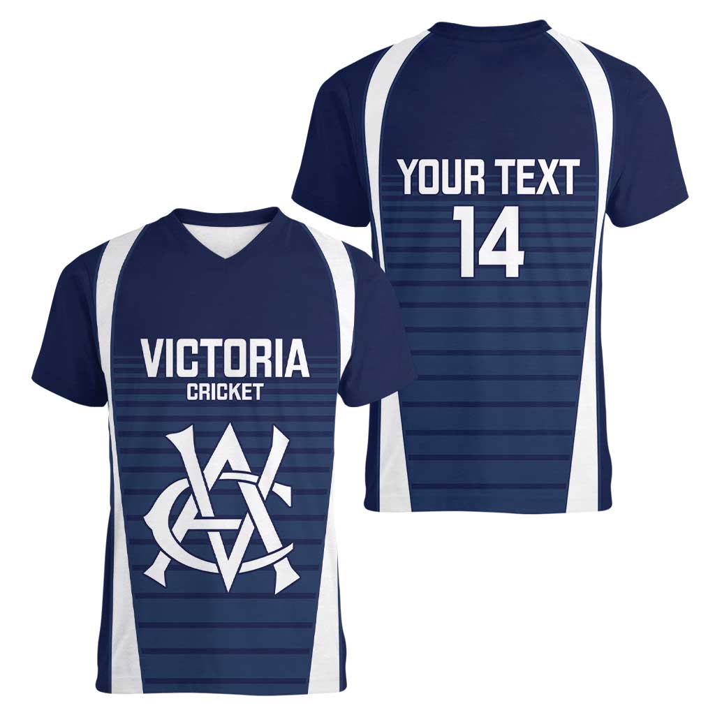 Custom Victoria Cricket Women V-Neck T-Shirt Go Champions - Sporty Style