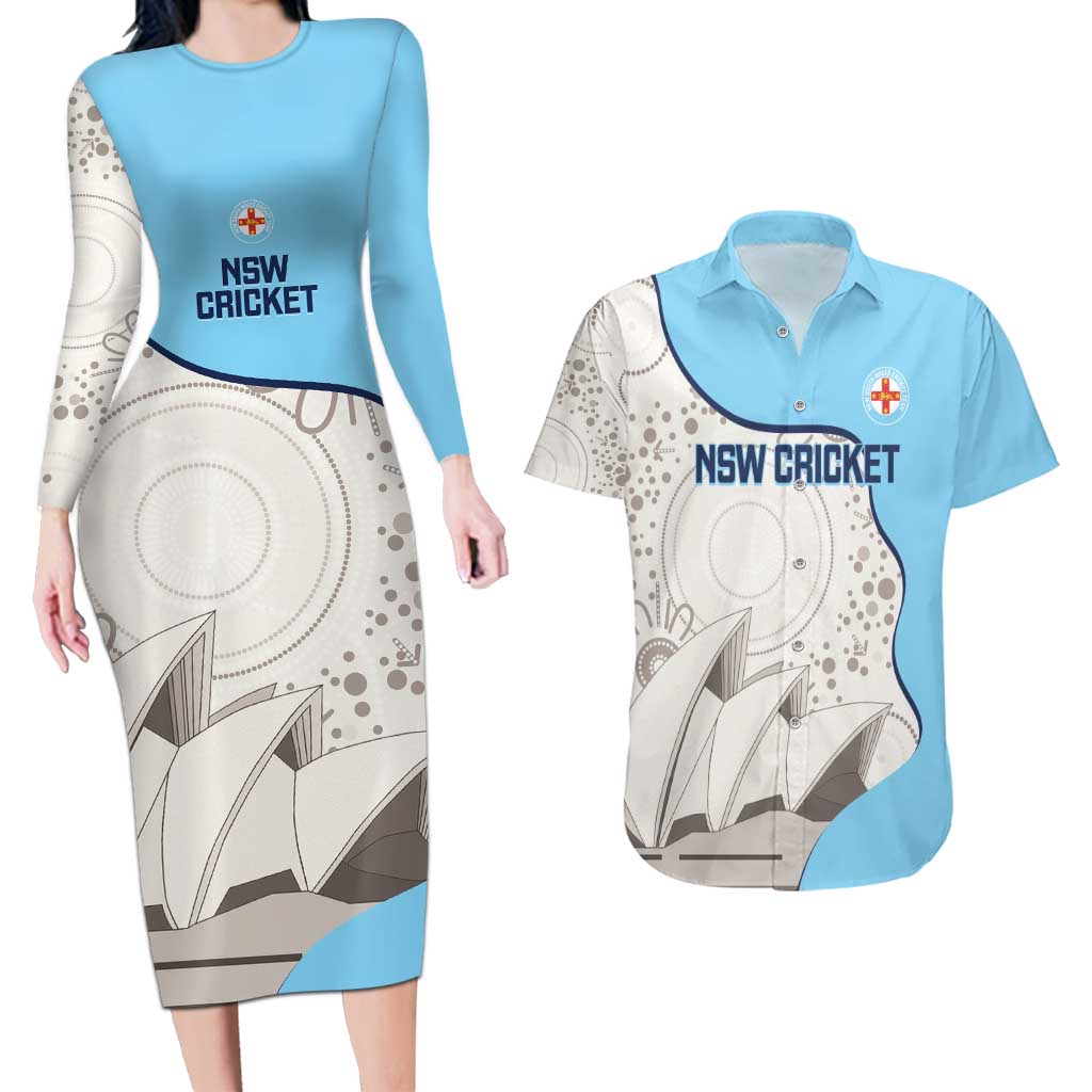 Custom New South Wales Cricket Couples Matching Long Sleeve Bodycon Dress and Hawaiian Shirt Go NSW - Aboriginal Art