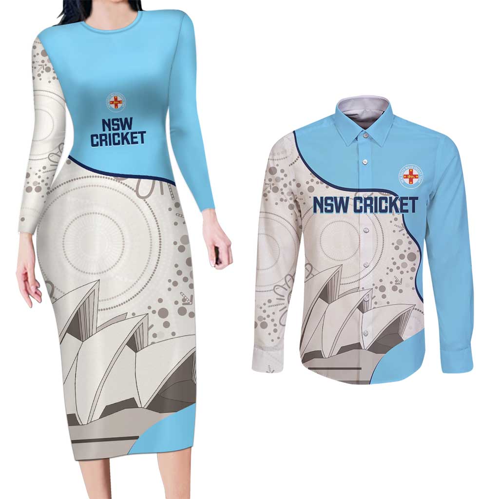 Custom New South Wales Cricket Couples Matching Long Sleeve Bodycon Dress and Long Sleeve Button Shirt Go NSW - Aboriginal Art