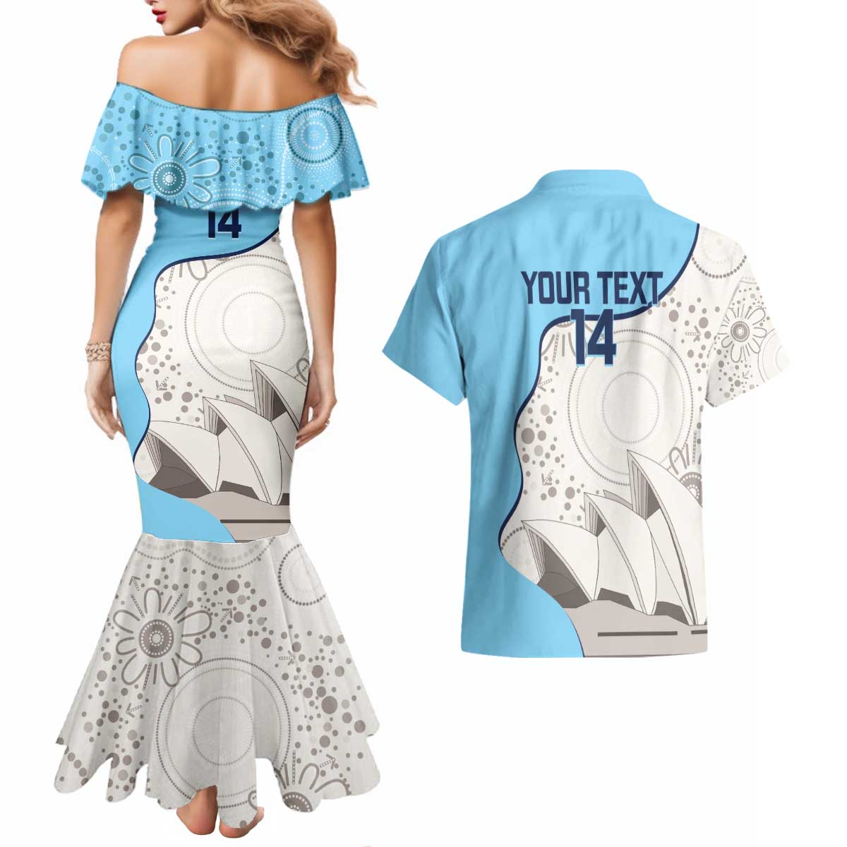 Custom New South Wales Cricket Couples Matching Mermaid Dress and Hawaiian Shirt Go NSW - Aboriginal Art