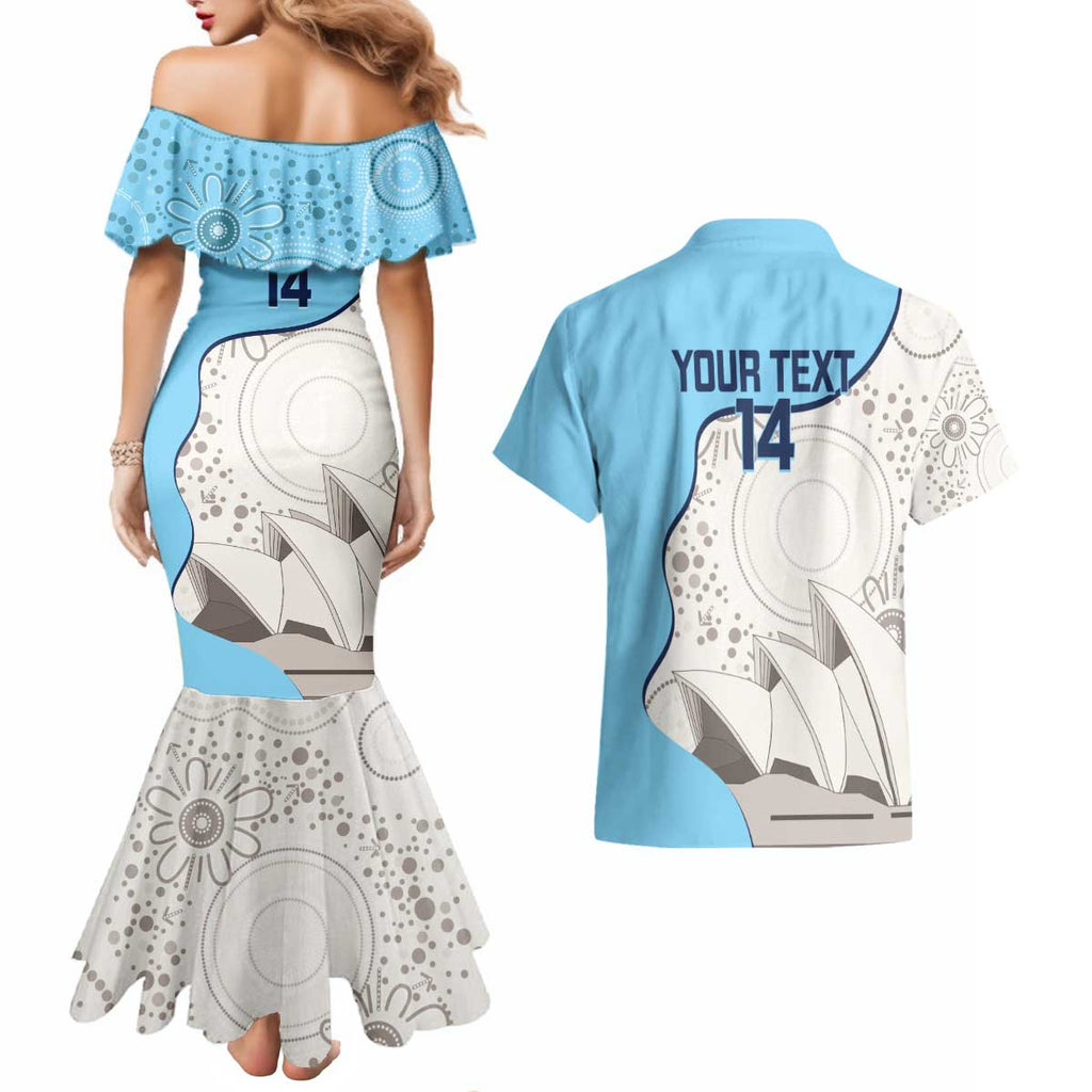 Custom New South Wales Cricket Couples Matching Mermaid Dress and Hawaiian Shirt Go NSW - Aboriginal Art