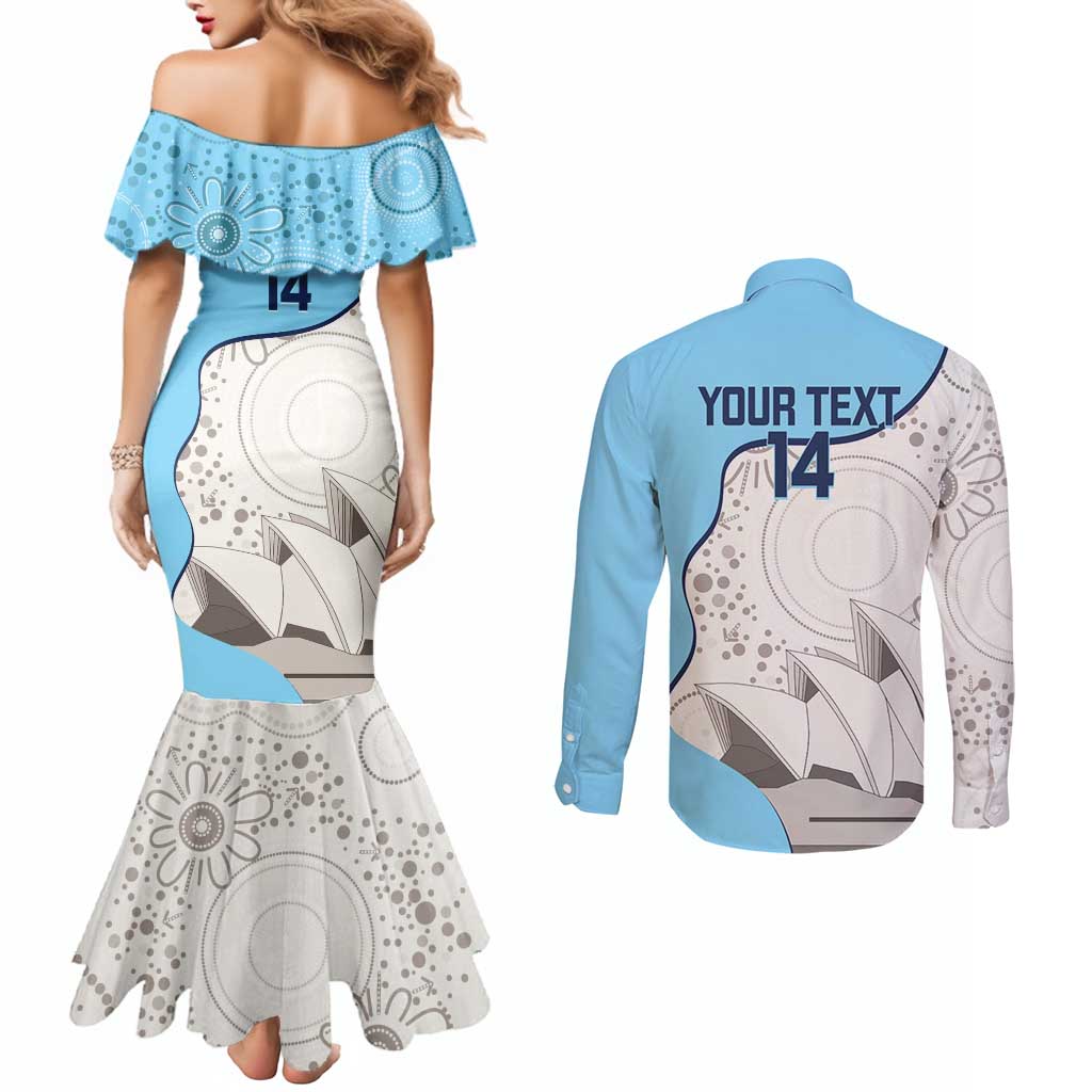 Custom New South Wales Cricket Couples Matching Mermaid Dress and Long Sleeve Button Shirt Go NSW - Aboriginal Art