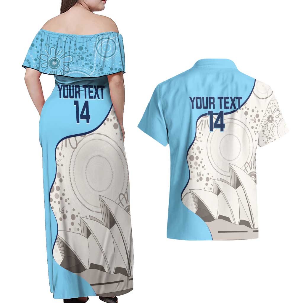 Custom New South Wales Cricket Couples Matching Off Shoulder Maxi Dress and Hawaiian Shirt Go NSW - Aboriginal Art