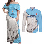 Custom New South Wales Cricket Couples Matching Off Shoulder Maxi Dress and Long Sleeve Button Shirt Go NSW - Aboriginal Art