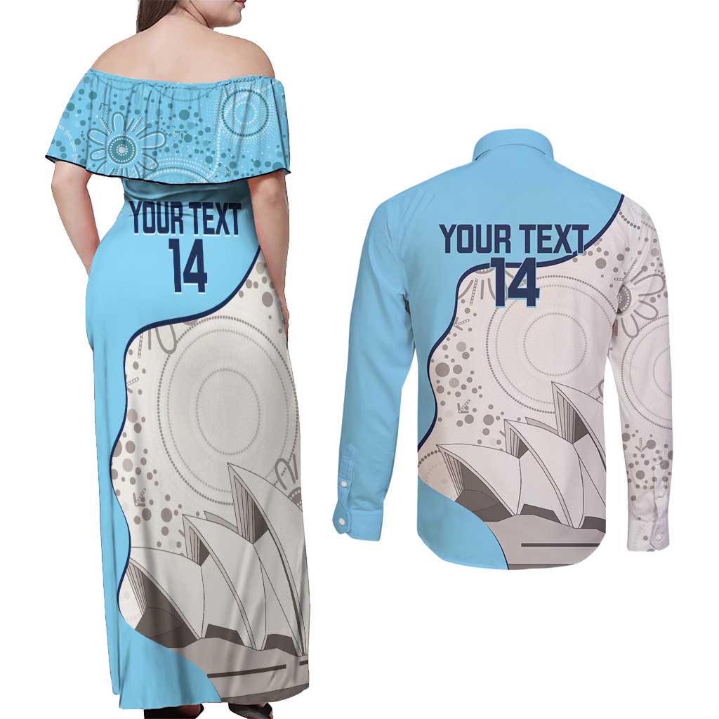 Custom New South Wales Cricket Couples Matching Off Shoulder Maxi Dress and Long Sleeve Button Shirt Go NSW - Aboriginal Art