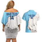 Custom New South Wales Cricket Couples Matching Off Shoulder Short Dress and Hawaiian Shirt Go NSW - Aboriginal Art