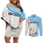 Custom New South Wales Cricket Couples Matching Off Shoulder Short Dress and Long Sleeve Button Shirt Go NSW - Aboriginal Art