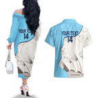 Custom New South Wales Cricket Couples Matching Off The Shoulder Long Sleeve Dress and Hawaiian Shirt Go NSW - Aboriginal Art