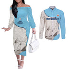 Custom New South Wales Cricket Couples Matching Off The Shoulder Long Sleeve Dress and Long Sleeve Button Shirt Go NSW - Aboriginal Art