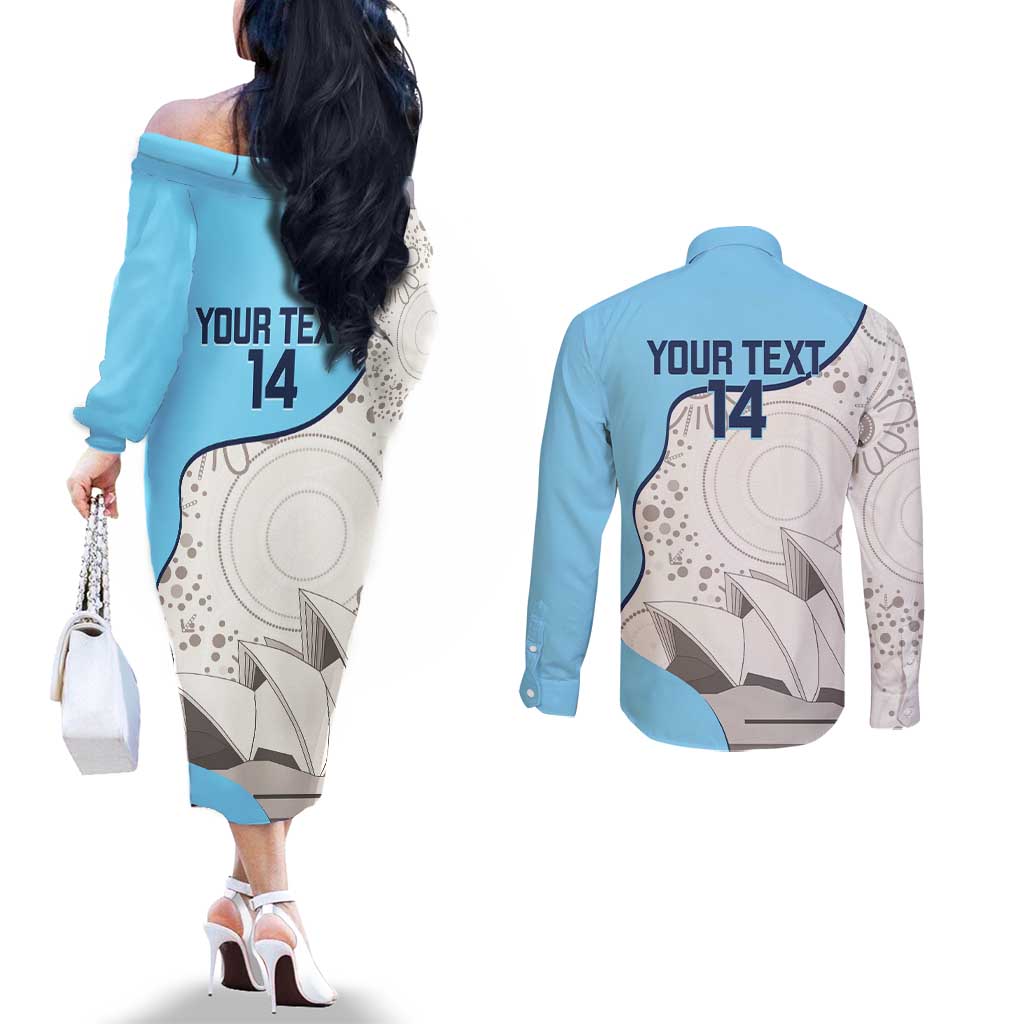 Custom New South Wales Cricket Couples Matching Off The Shoulder Long Sleeve Dress and Long Sleeve Button Shirt Go NSW - Aboriginal Art