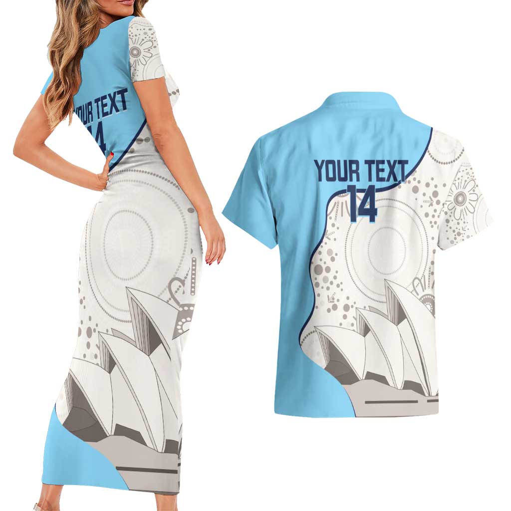 Custom New South Wales Cricket Couples Matching Short Sleeve Bodycon Dress and Hawaiian Shirt Go NSW - Aboriginal Art