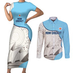 Custom New South Wales Cricket Couples Matching Short Sleeve Bodycon Dress and Long Sleeve Button Shirt Go NSW - Aboriginal Art