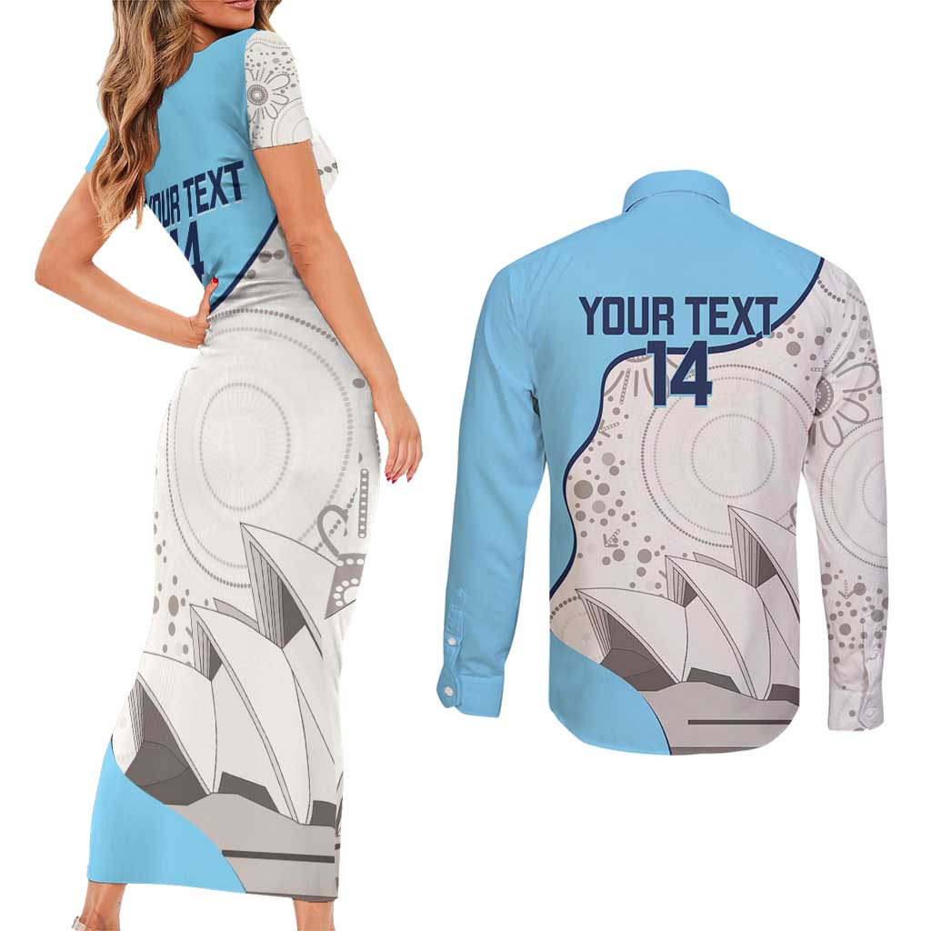 Custom New South Wales Cricket Couples Matching Short Sleeve Bodycon Dress and Long Sleeve Button Shirt Go NSW - Aboriginal Art
