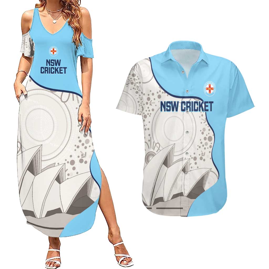 Custom New South Wales Cricket Couples Matching Summer Maxi Dress and Hawaiian Shirt Go NSW - Aboriginal Art