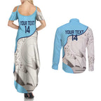 Custom New South Wales Cricket Couples Matching Summer Maxi Dress and Long Sleeve Button Shirt Go NSW - Aboriginal Art