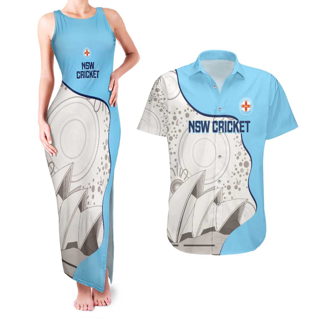Custom New South Wales Cricket Couples Matching Tank Maxi Dress and Hawaiian Shirt Go NSW - Aboriginal Art