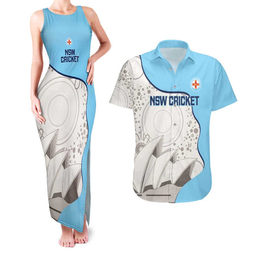 Custom New South Wales Cricket Couples Matching Tank Maxi Dress and Hawaiian Shirt Go NSW - Aboriginal Art