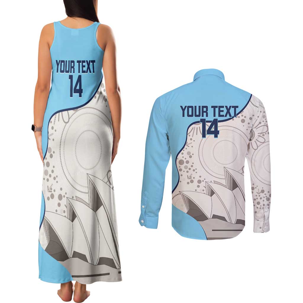 Custom New South Wales Cricket Couples Matching Tank Maxi Dress and Long Sleeve Button Shirt Go NSW - Aboriginal Art