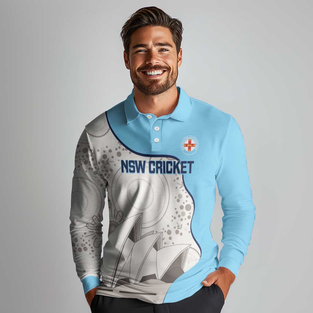 Custom New South Wales Cricket Long Sleeve Polo Shirt Go NSW - Aboriginal Art