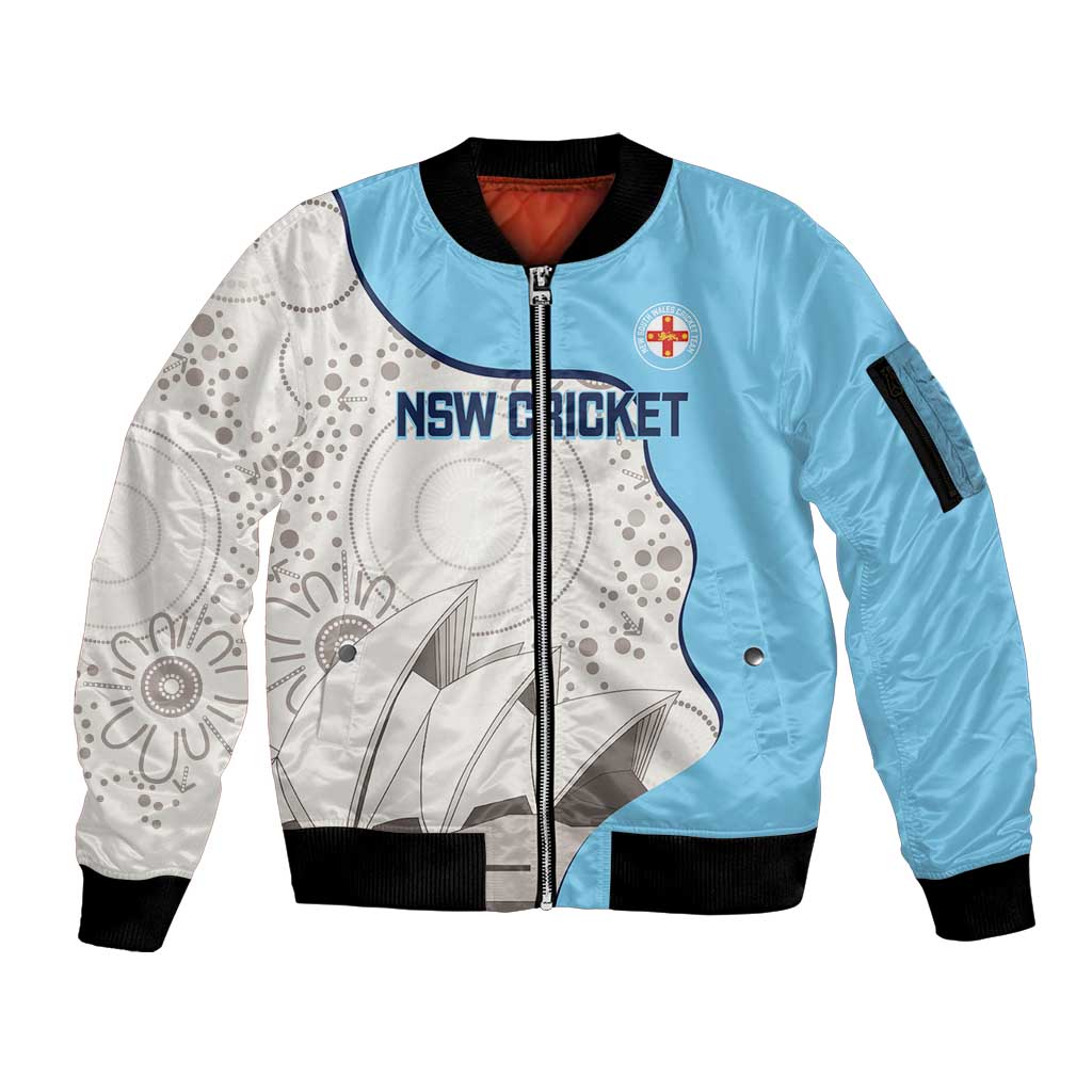 Custom New South Wales Cricket Sleeve Zip Bomber Jacket Go NSW - Aboriginal Art