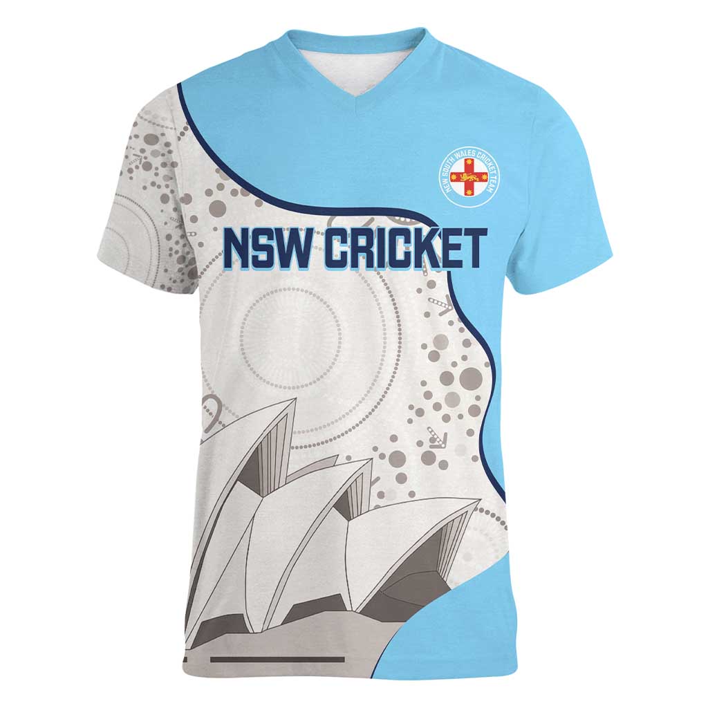 Custom New South Wales Cricket Women V-Neck T-Shirt Go NSW - Aboriginal Art