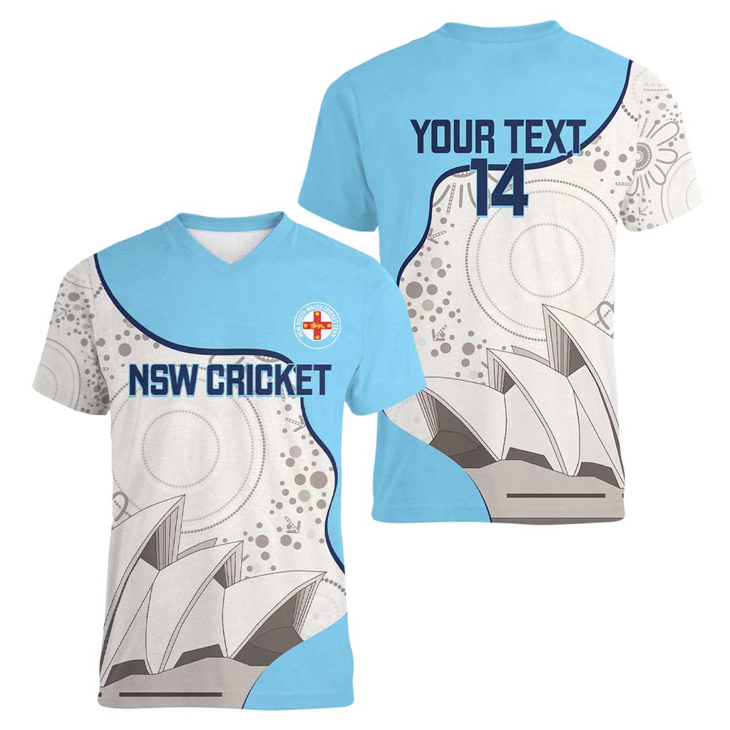 Custom New South Wales Cricket Women V-Neck T-Shirt Go NSW - Aboriginal Art