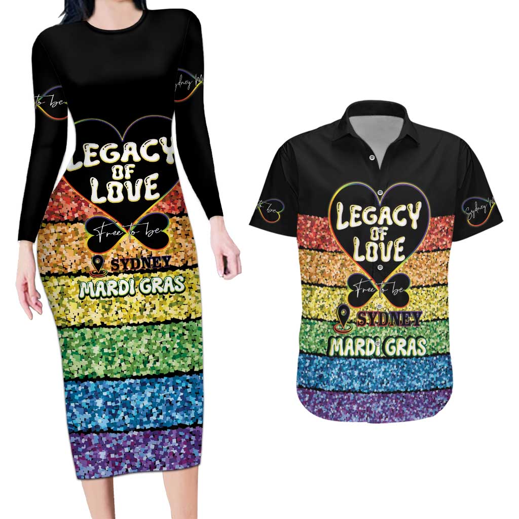 Free To Be Sydney Mardi Gras Couples Matching Long Sleeve Bodycon Dress and Hawaiian Shirt Legacy Of Love