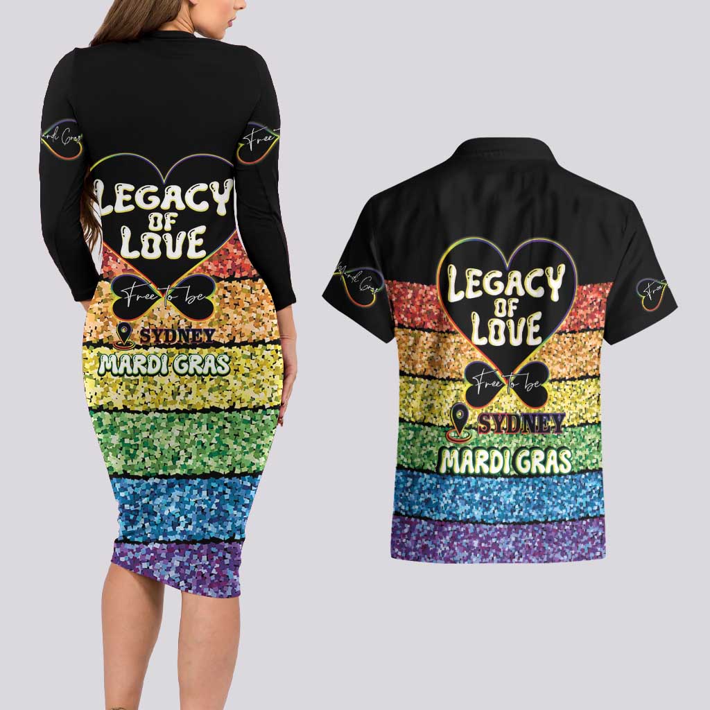 Free To Be Sydney Mardi Gras Couples Matching Long Sleeve Bodycon Dress and Hawaiian Shirt Legacy Of Love