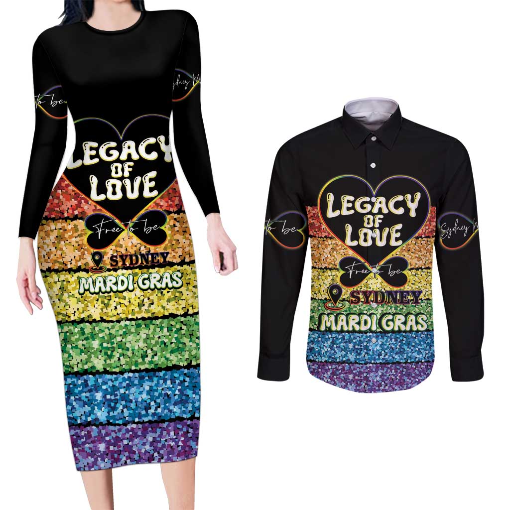 Free To Be Sydney Mardi Gras Couples Matching Long Sleeve Bodycon Dress and Long Sleeve Button Shirt Legacy Of Love