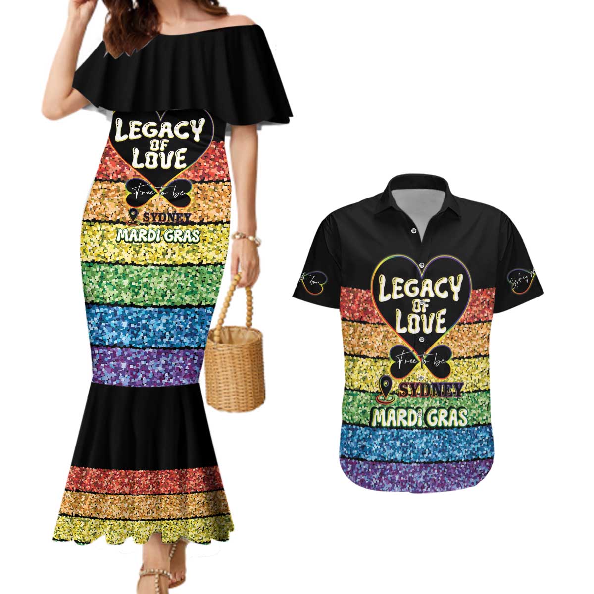 Free To Be Sydney Mardi Gras Couples Matching Mermaid Dress and Hawaiian Shirt Legacy Of Love