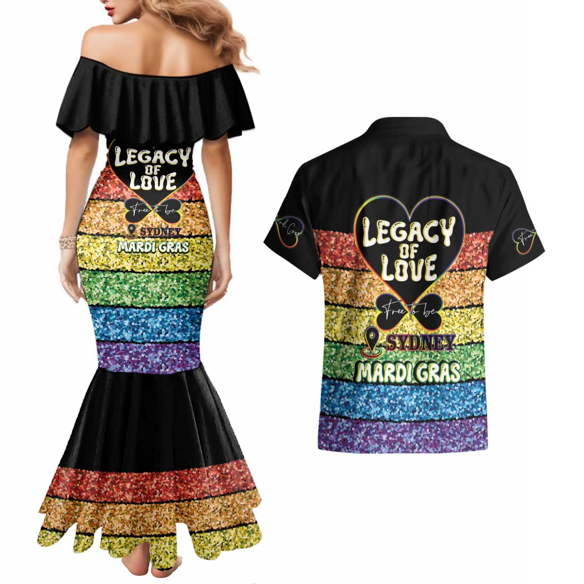 Free To Be Sydney Mardi Gras Couples Matching Mermaid Dress and Hawaiian Shirt Legacy Of Love