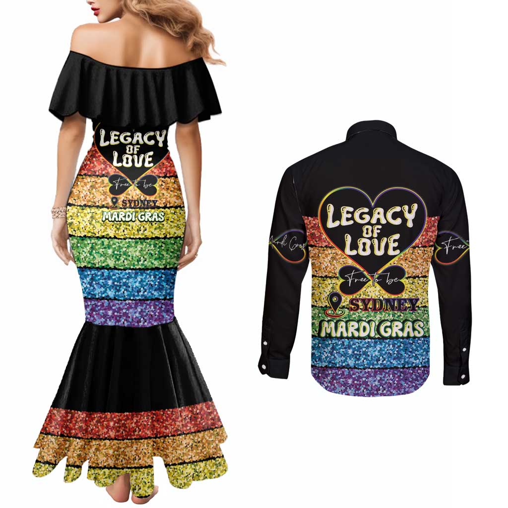 Free To Be Sydney Mardi Gras Couples Matching Mermaid Dress and Long Sleeve Button Shirt Legacy Of Love