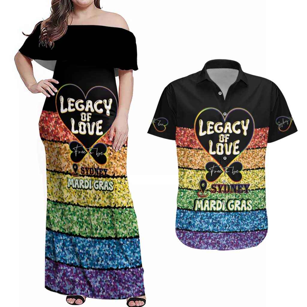 Free To Be Sydney Mardi Gras Couples Matching Off Shoulder Maxi Dress and Hawaiian Shirt Legacy Of Love