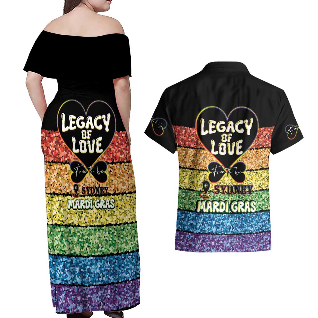 Free To Be Sydney Mardi Gras Couples Matching Off Shoulder Maxi Dress and Hawaiian Shirt Legacy Of Love