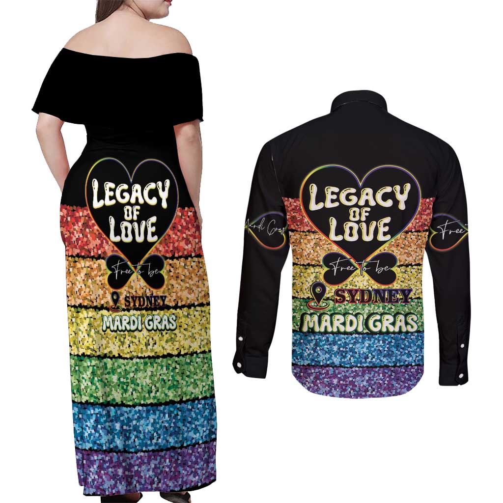 Free To Be Sydney Mardi Gras Couples Matching Off Shoulder Maxi Dress and Long Sleeve Button Shirt Legacy Of Love