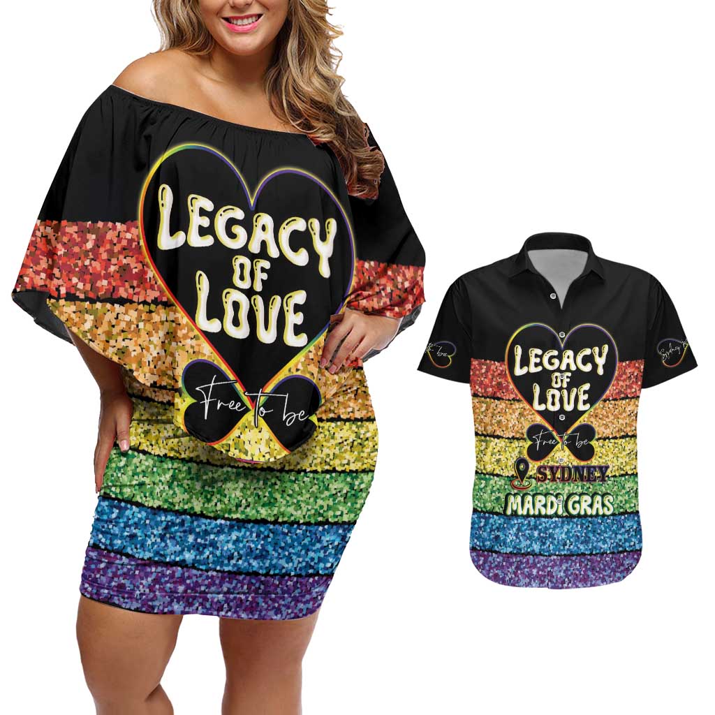 Free To Be Sydney Mardi Gras Couples Matching Off Shoulder Short Dress and Hawaiian Shirt Legacy Of Love