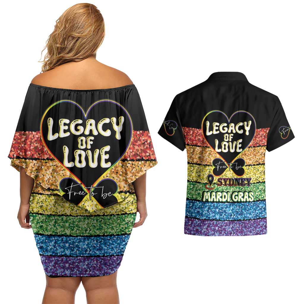 Free To Be Sydney Mardi Gras Couples Matching Off Shoulder Short Dress and Hawaiian Shirt Legacy Of Love