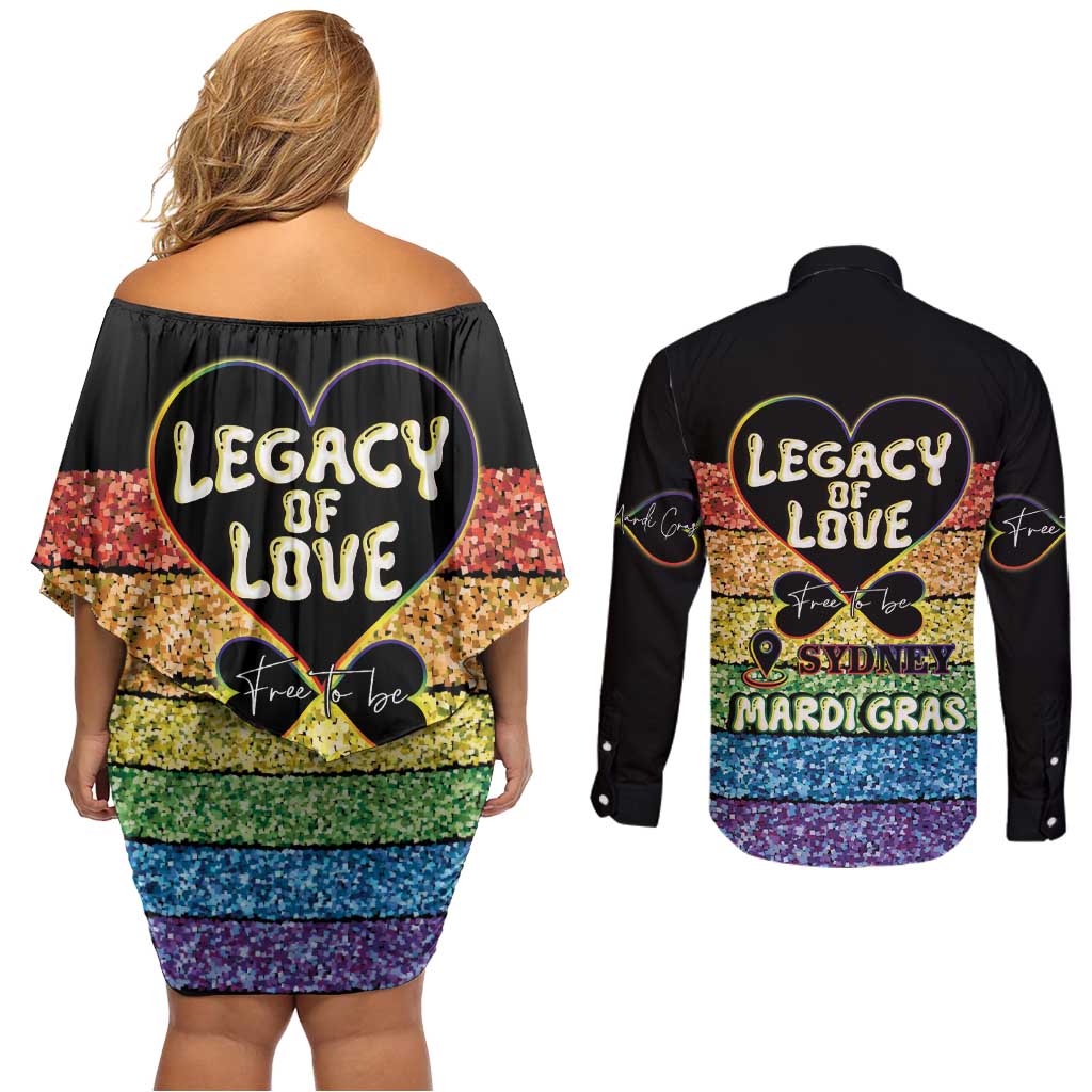 Free To Be Sydney Mardi Gras Couples Matching Off Shoulder Short Dress and Long Sleeve Button Shirt Legacy Of Love