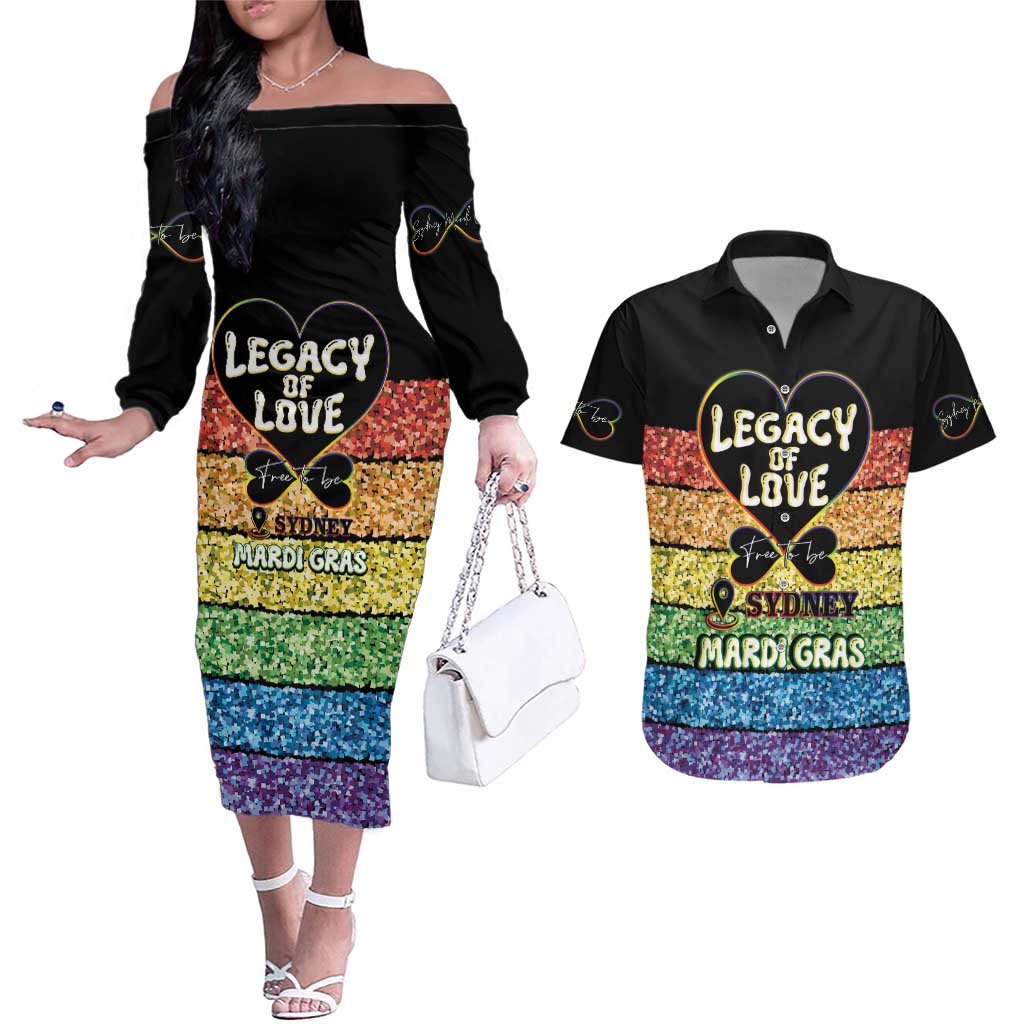 Free To Be Sydney Mardi Gras Couples Matching Off The Shoulder Long Sleeve Dress and Hawaiian Shirt Legacy Of Love