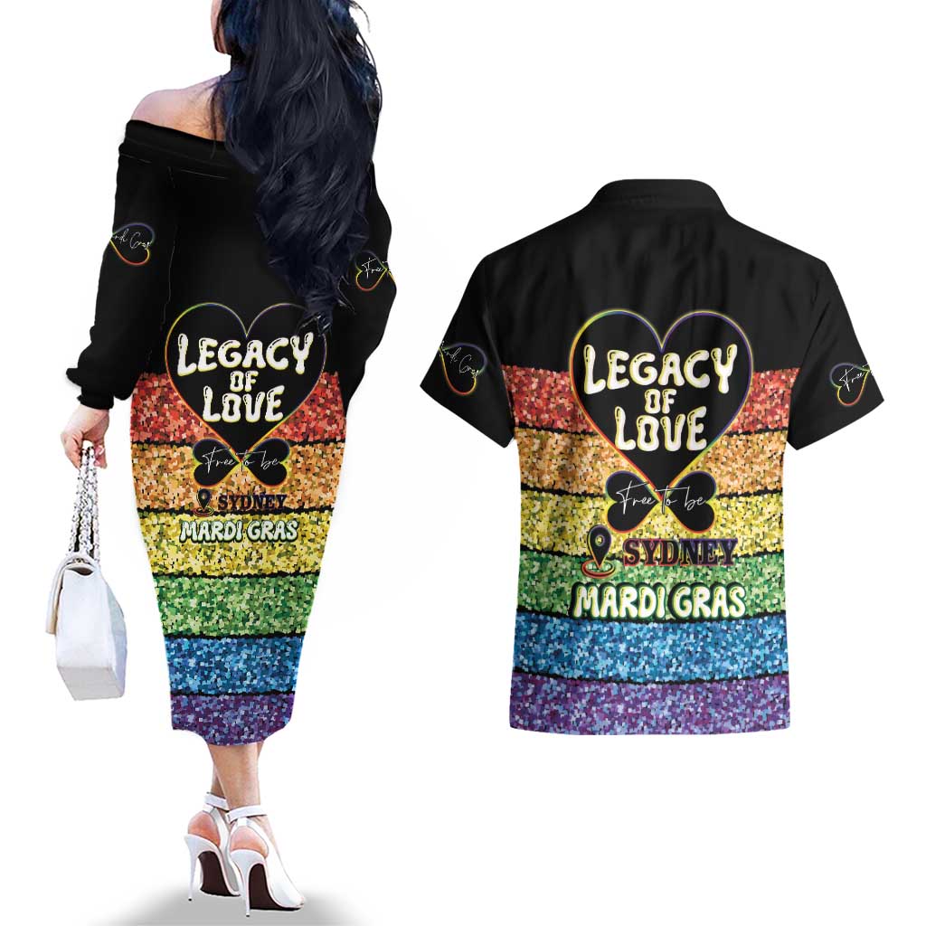 Free To Be Sydney Mardi Gras Couples Matching Off The Shoulder Long Sleeve Dress and Hawaiian Shirt Legacy Of Love