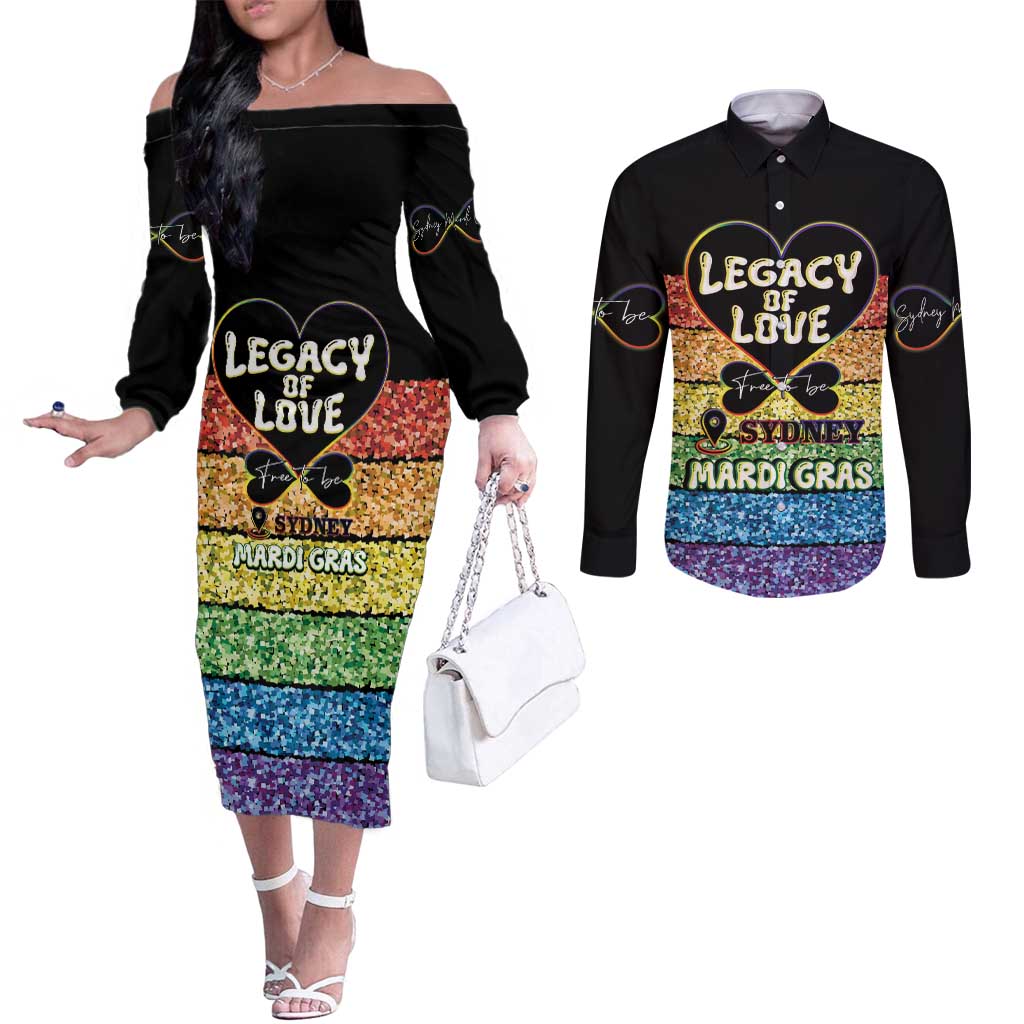 Free To Be Sydney Mardi Gras Couples Matching Off The Shoulder Long Sleeve Dress and Long Sleeve Button Shirt Legacy Of Love