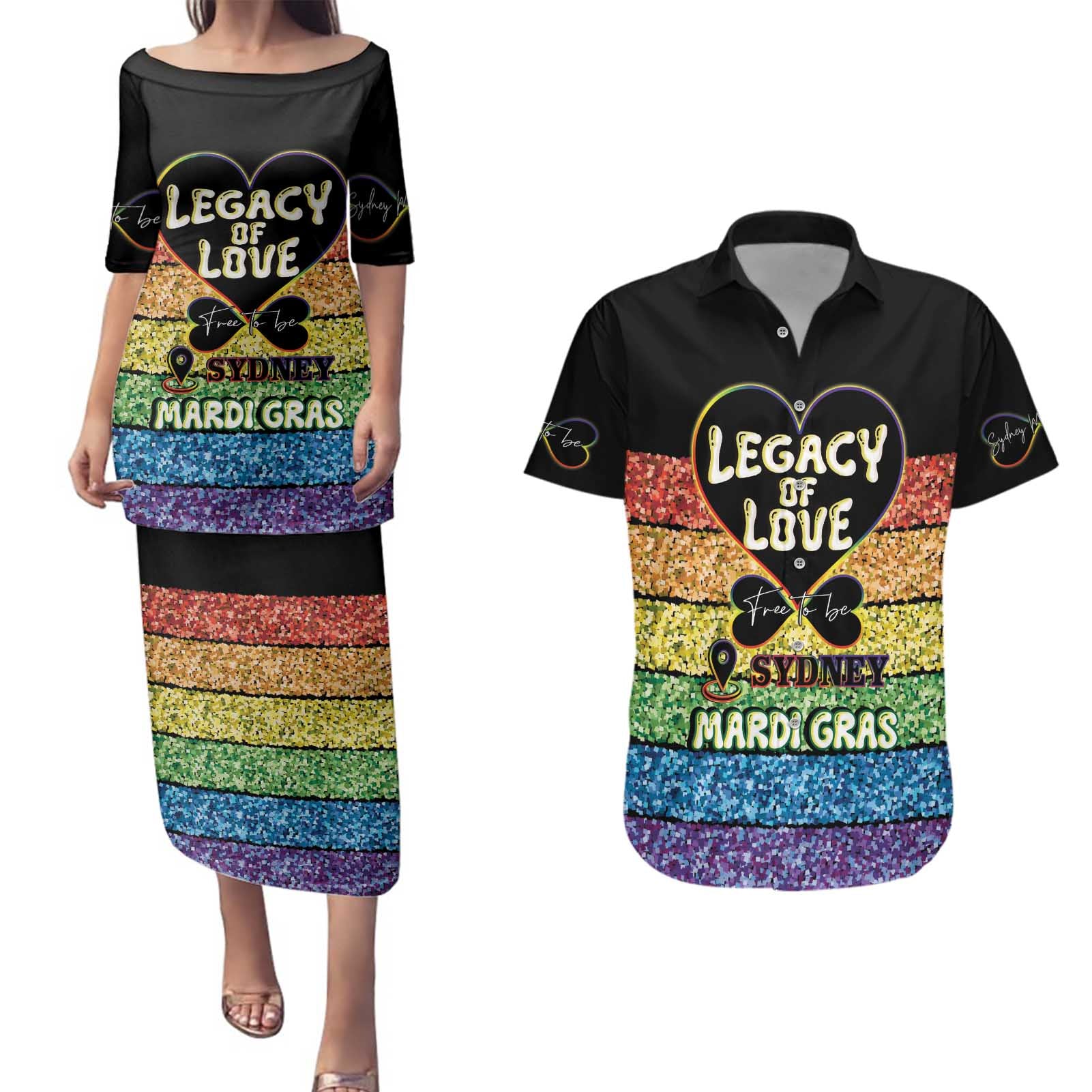 Free To Be Sydney Mardi Gras Couples Matching Puletasi and Hawaiian Shirt Legacy Of Love