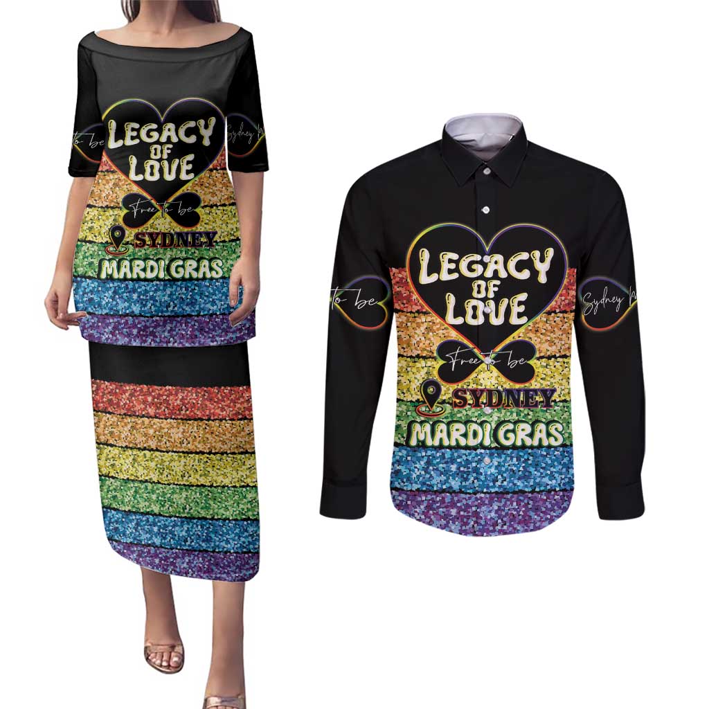 Free To Be Sydney Mardi Gras Couples Matching Puletasi and Long Sleeve Button Shirt Legacy Of Love