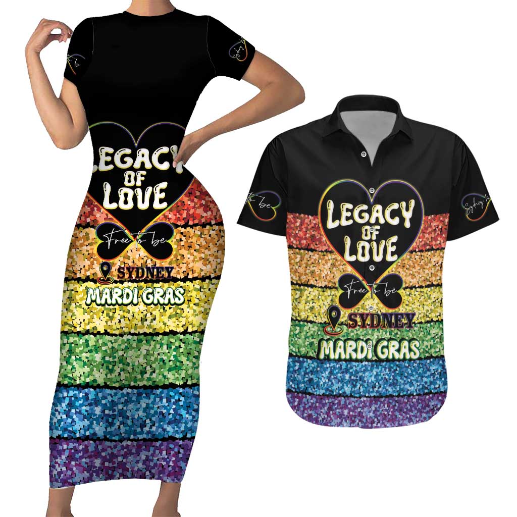 Free To Be Sydney Mardi Gras Couples Matching Short Sleeve Bodycon Dress and Hawaiian Shirt Legacy Of Love