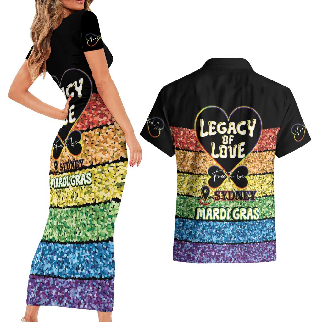 Free To Be Sydney Mardi Gras Couples Matching Short Sleeve Bodycon Dress and Hawaiian Shirt Legacy Of Love