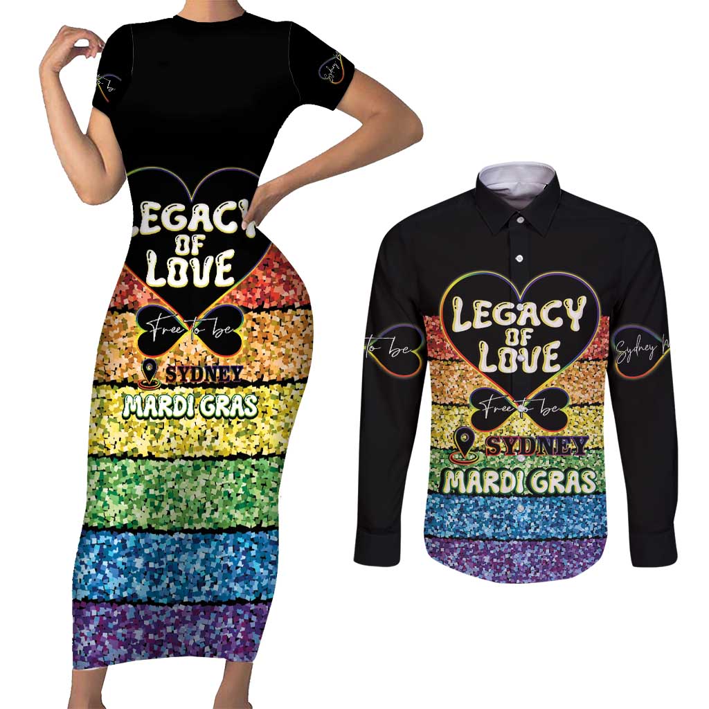 Free To Be Sydney Mardi Gras Couples Matching Short Sleeve Bodycon Dress and Long Sleeve Button Shirt Legacy Of Love