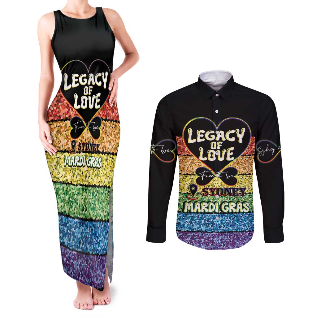 Free To Be Sydney Mardi Gras Couples Matching Tank Maxi Dress and Long Sleeve Button Shirt Legacy Of Love