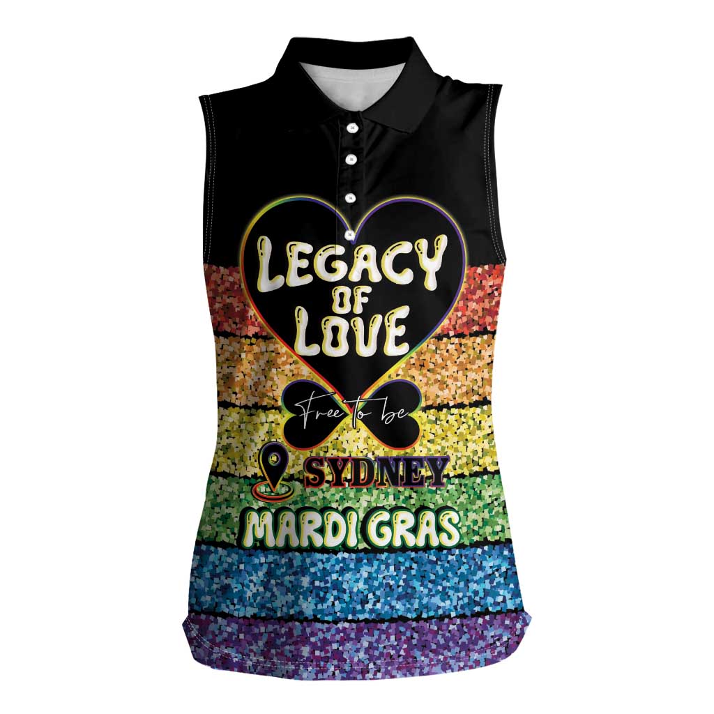 Free To Be Sydney Mardi Gras Women Sleeveless Polo Shirt Legacy Of Love