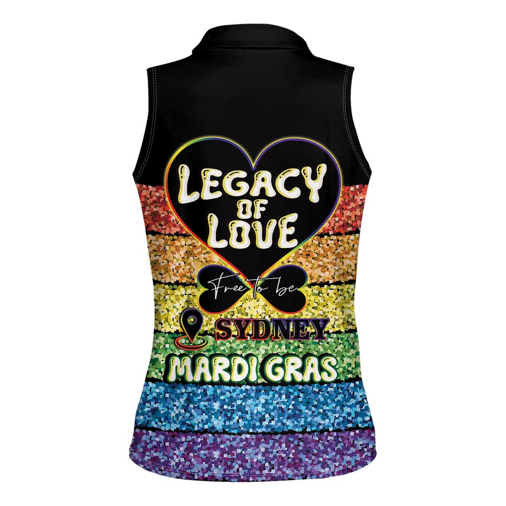 Free To Be Sydney Mardi Gras Women Sleeveless Polo Shirt Legacy Of Love